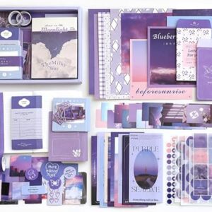 VIBE VISTA Vintage Aesthetic Scrapbook Kit, 346 Pcs, A6 Grid Notebook, Washi Stickers, Envelopes, Scrapbook Papers, Background Papers, Photo Frames, Calendar Stickers, Stickers (Moon Light, 10 Cm)