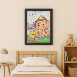 Auspicious Smiles: Ganesha & Mooshak Painting | A4 Size Handmade Artwork to Brighten Up Your Child’s World
