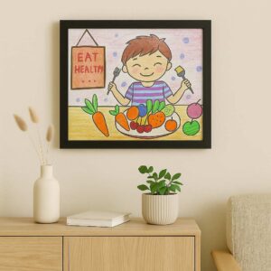 Healthy Eating, Happy Living Painting | A4 Size Handmade Artwork to Brighten Up Your Child’s World