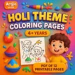Holi Theme Coloring Pages I 12 Printable Pages