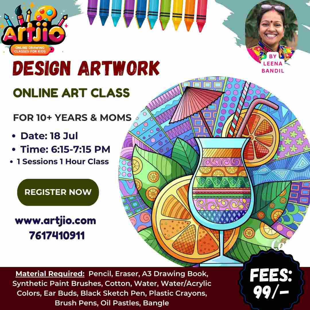 Live Design Artwork Workshop For 10+ Years & Moms | 18 July | 6:15-7:15 PM