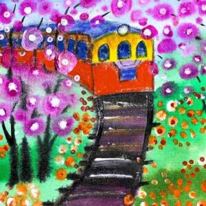 Blossom Train Journey Canvas Painting | 1 Hr | Pre-Recorded | 10+ Years & Moms