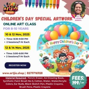 Children's Day Artwork Live Workshop For 8-10 Years | 2 Day Session | 10 & 12 November | 12 & 14 November