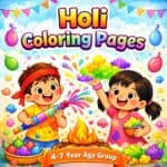 Holi Coloring Pages For 4-10 Years | PDF Of 10 Printable Pages